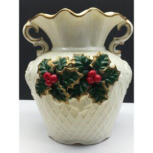 World Bazaars Inc Diamond Collection Vase Double Handles White Gold Rim 9'' Tall